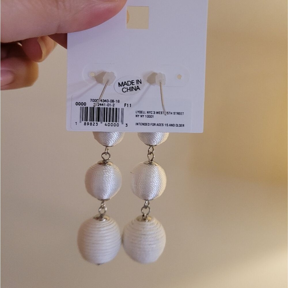 White Triple Ball Earrings - Picture 2 of 2